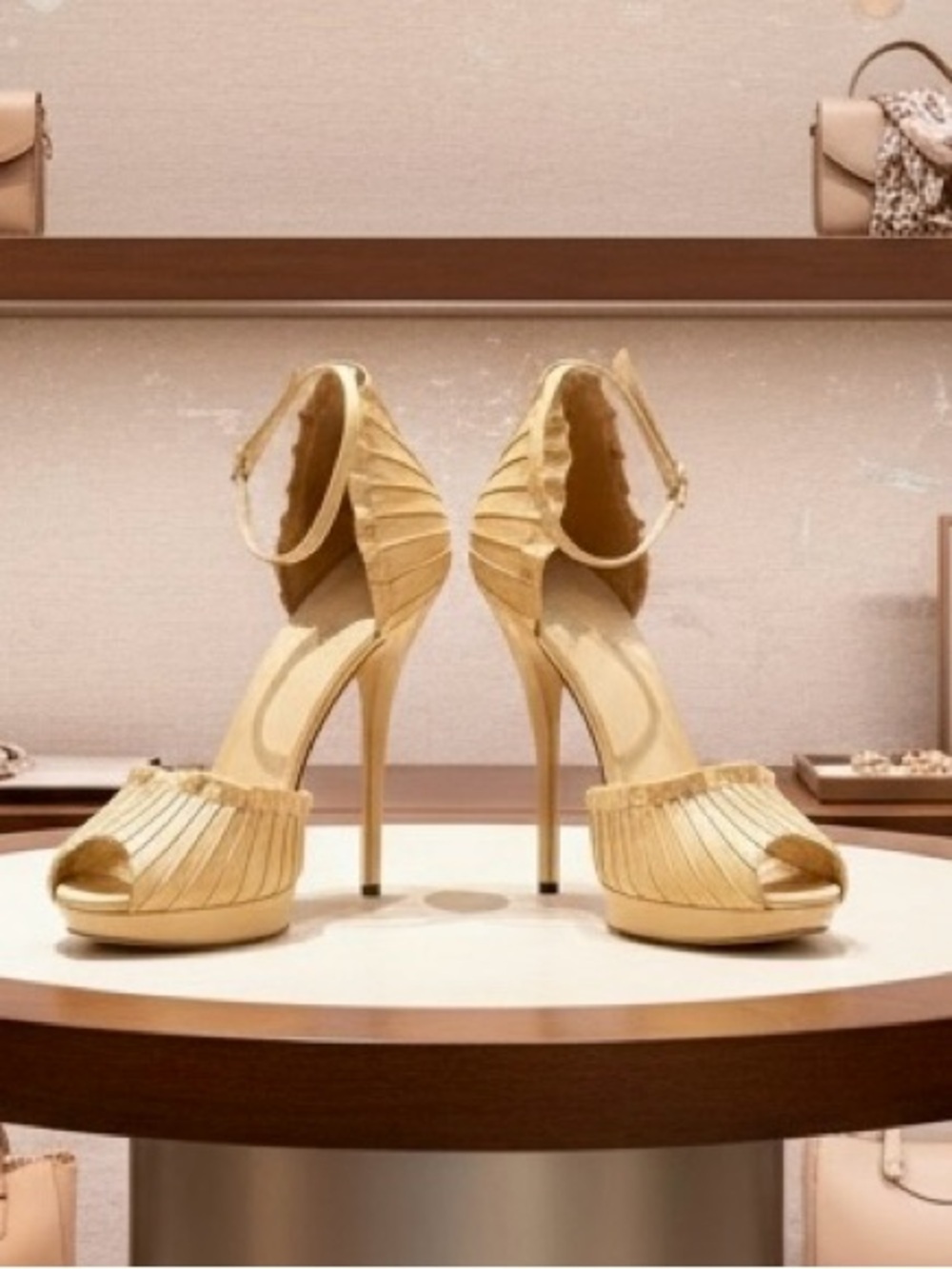 Gucci  Rare Vintage 2011-12 Ecru Pleated Leather Ankle-Strap Stilettos EUC!!